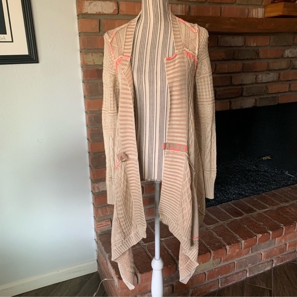 Free People All Washed Out Asymmetrical Cardigan Sand Tan Pink Sz S - Picture 2 of 6